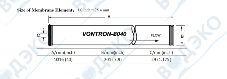 Мембрана обратноосмотическая Vontron 8" LP22-8040